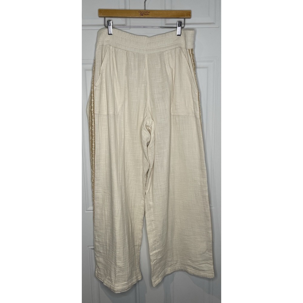 Aerie Women's Large Summer Reset Trousers Oatmeal Beach to Street Crochet NWT